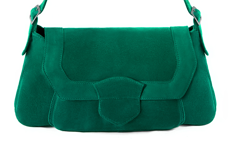 Dress handbag in emerald green leather - Profile view